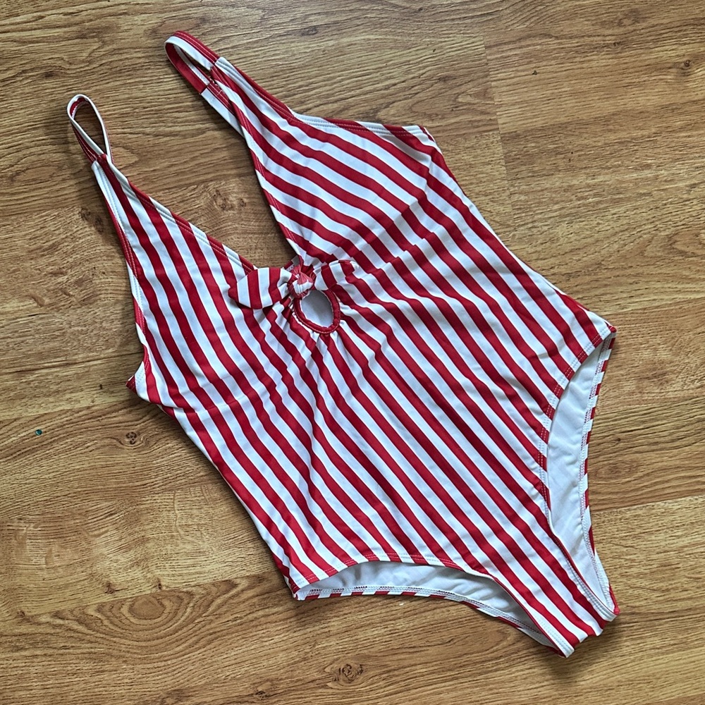 Red and White Striped Women's One Piece Swimsuit